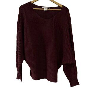 American Rag Maroon Sweater Cable Sleeve Sparkly Knit Cozy Slouchy Top